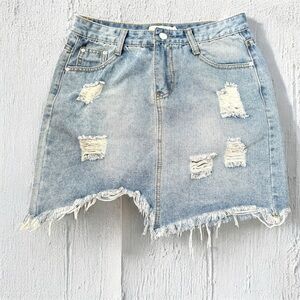 NWT Distressed Denim mini Skirt cowgirl western S